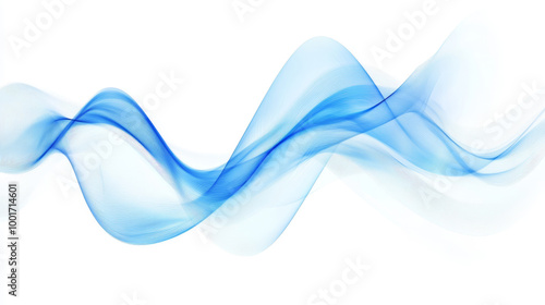 Dynamic sound wave isolated on white background. An abstract blue wave flows smoothly across a white background, creating a dynamic sound wave effect.