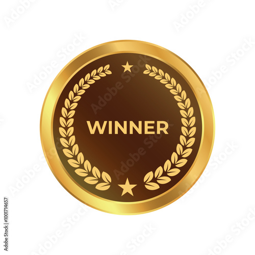 Golden winner badge featuring a laurel wreath design with "WINNER" text. A perfect symbol for awards, achievements, and recognitions.