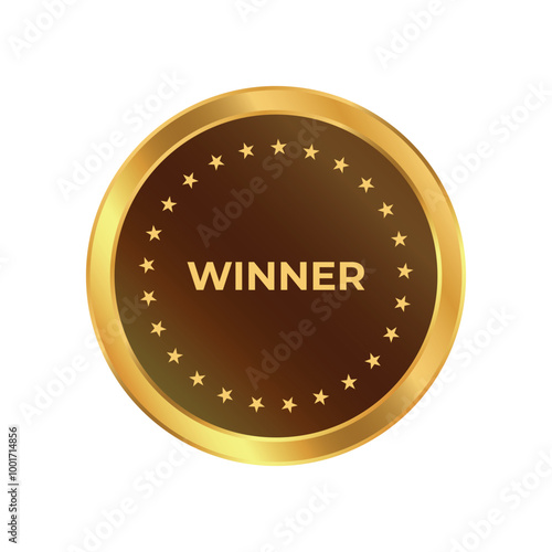 A golden winner badge icon with stars surrounding the word "Winner." Ideal for award ceremonies, achievements, success, and recognition designs.