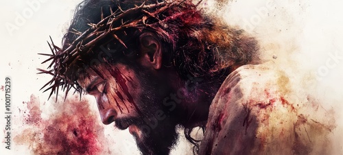 Jesus Christ with a crown of thorns photo