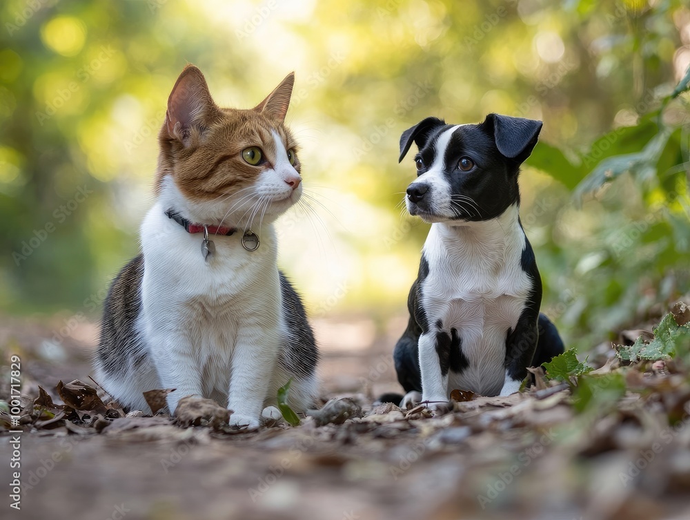 Cat and dog sitting together Cat and dog sitting together