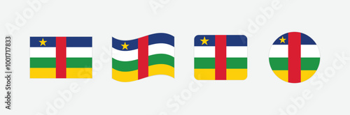 Vector Central African Republic flag. Set of Central African Republic Flags Collection. 
