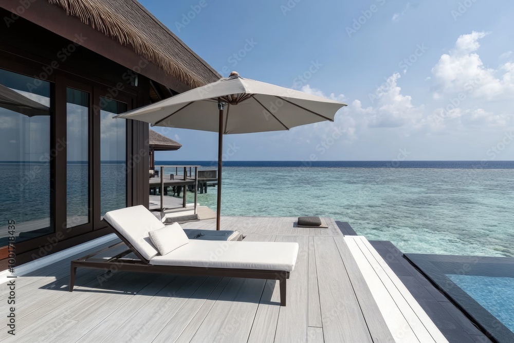 Obraz premium Seaside haven: villa on island, a tranquil setting, breathtaking ocean views and a peaceful ambiance, elegance with the charm of island living in a secluded getaway