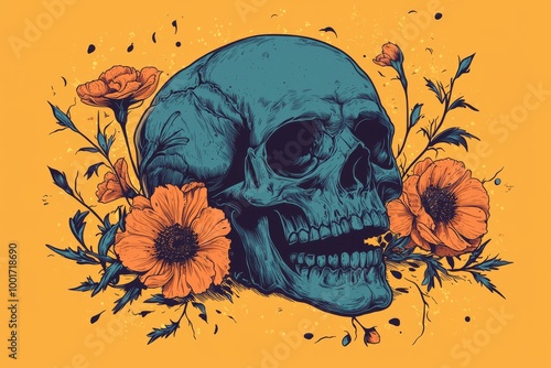 Colorful Day of the Dead background featuring the Catrina AI design. Stock image photo