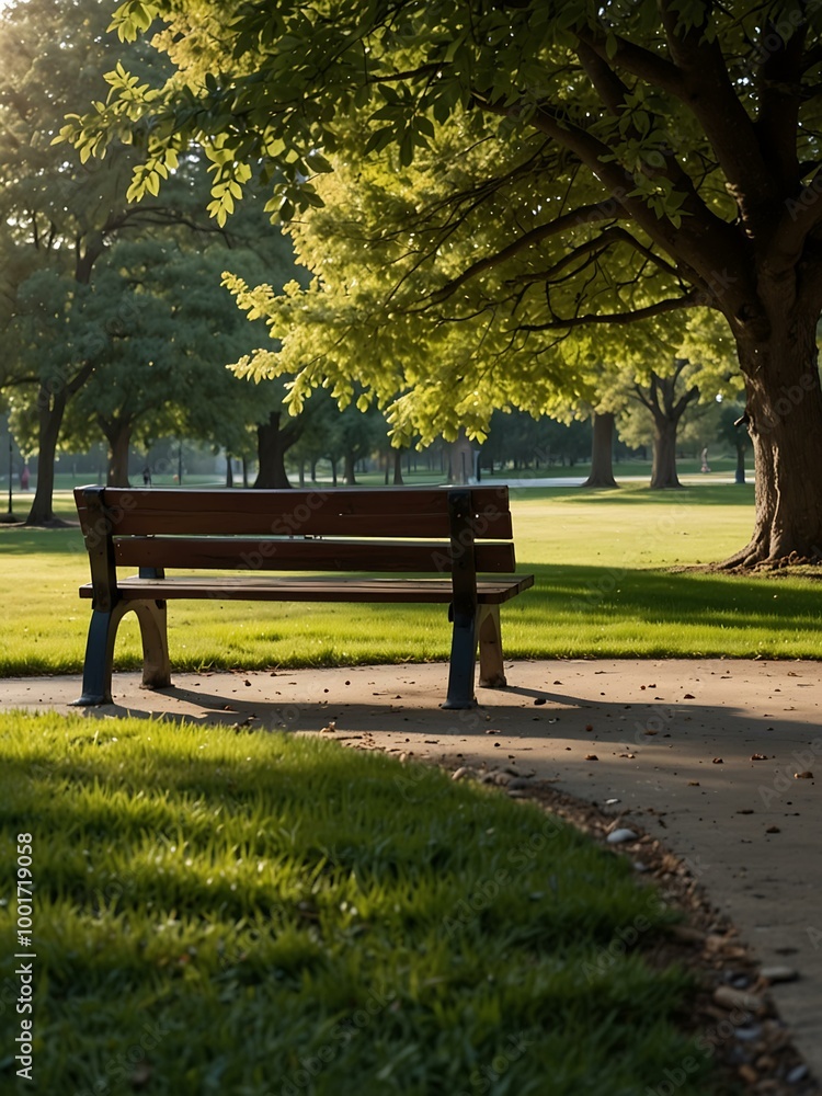Park bench in a serene setting. Park bench in a serene setting.
