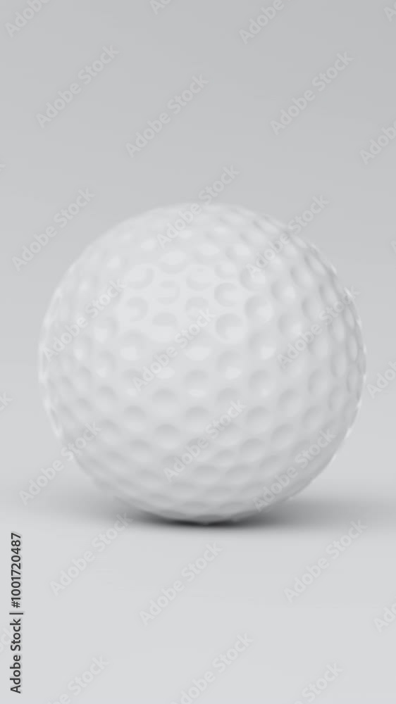 Rotating golf ball on white background. Loopable close-up of golf ball animation. Vertical video