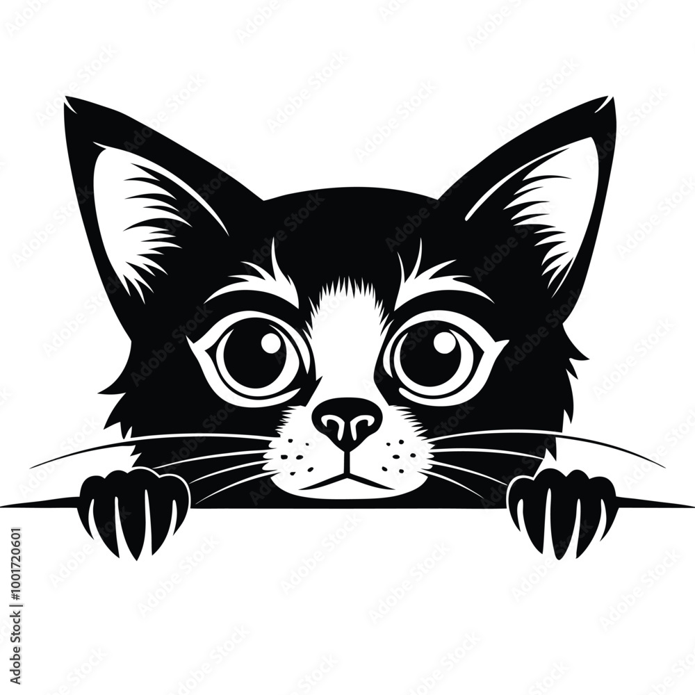 a black cat peeking over a white sign vector silhouette a black cat peeking over a white sign vector silhouette
