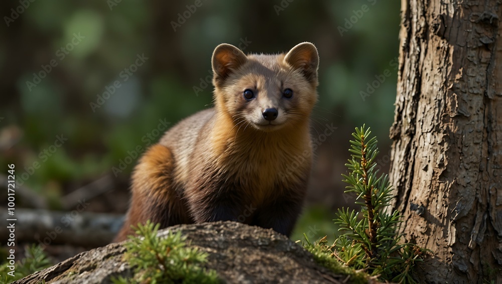 Pine Marten in natural habitat. Pine Marten in natural habitat.