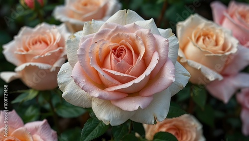 Pink and white 'Honoka' rose in full bloom. photo