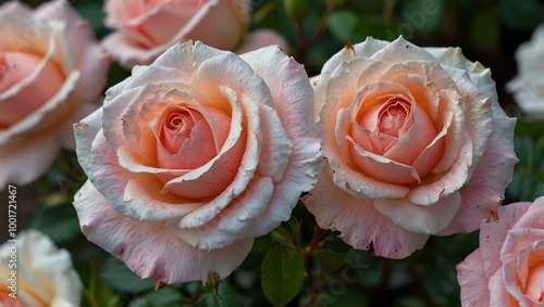 Pink and white 'Honoka' rose in full bloom. photo