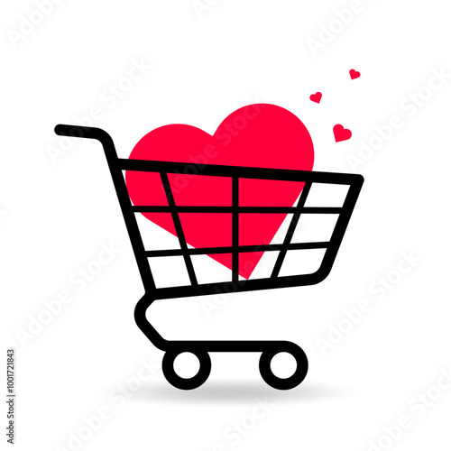 Warenkorb, Einkaufswagen mit Herz vektor Grafik