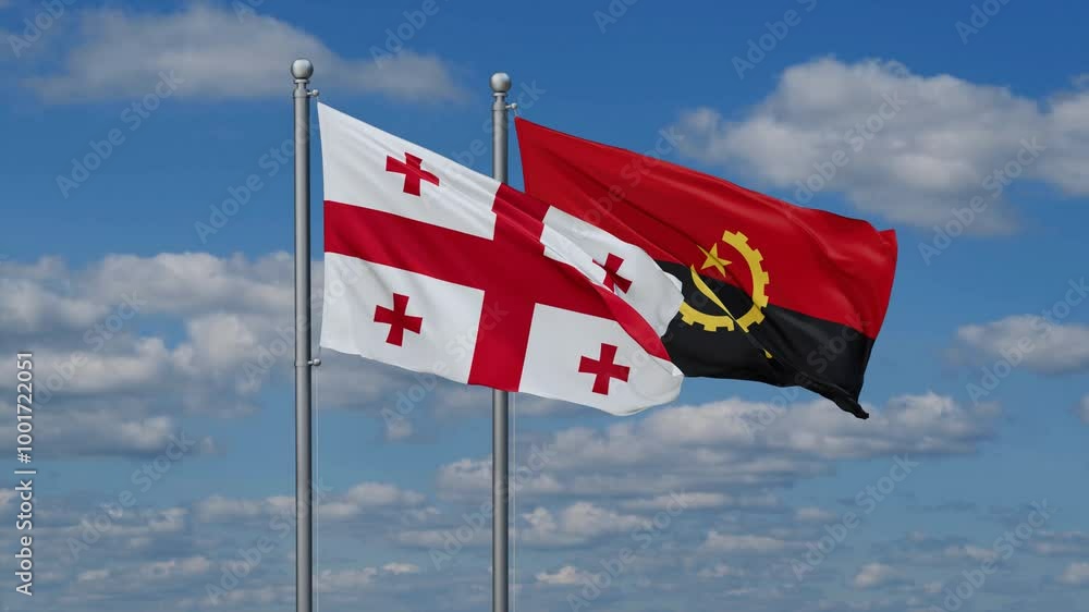 Georgia and Angola flags flying together, video concept of the relationship Georgia and Angola flags flying together, video concept of the relationship
