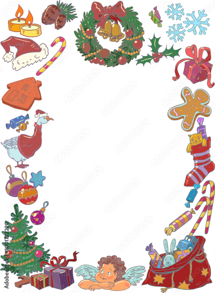New Year Christmas frame. Guest card for the coming Christmas. Holiday atmosphere in stores. New Year Christmas frame. Guest card for the coming Christmas. Holiday atmosphere in stores.