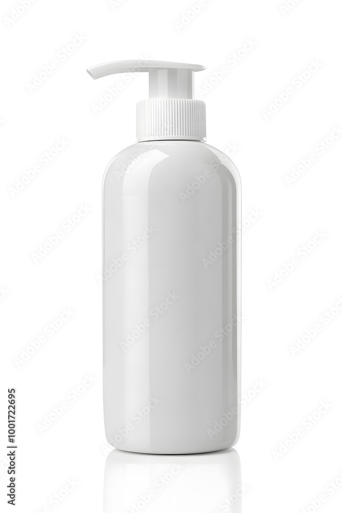  Minimalist White Pump Bottle on Neutral Background - Skincare or Beauty Product Mockup