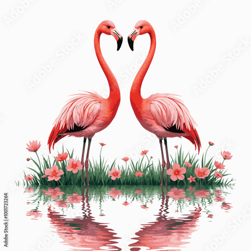 Illustration of Classic Flamingo on Summer Holiday