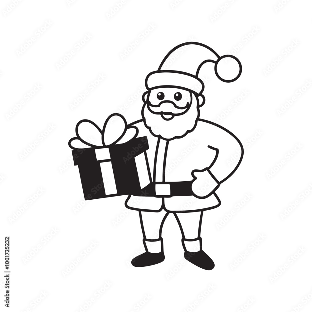 Christmas Santa with gift box line art vector illustration Christmas Santa with gift box line art vector illustration