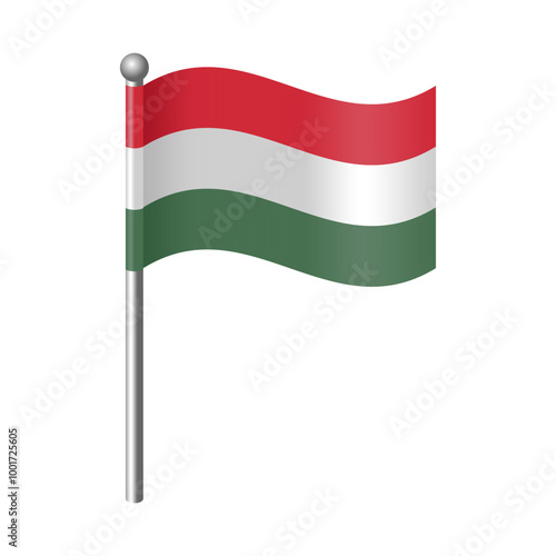 Free Download 3D Vector Hungary Flag Icon Waving on Silver Pole Isolated on White Background – Symbol, Emblem in Editable and Scalable EPS Format for Graphic Design, Print, and Digital Use - GFXLoad