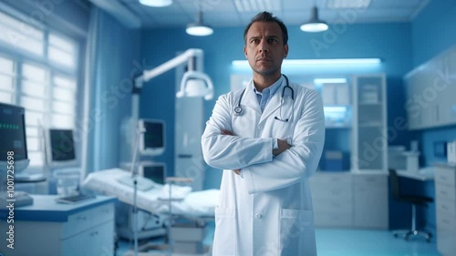 Male dentist standing confidently in a dental clinic