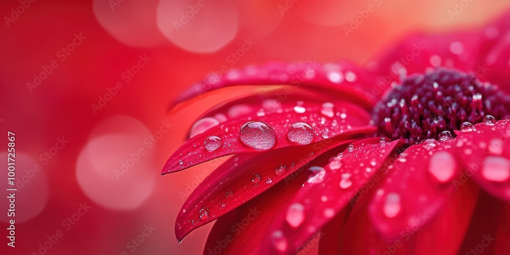 Vibrant Red Flower Petal with Water Droplets Vibrant Red Flower Petal with Water Droplets
