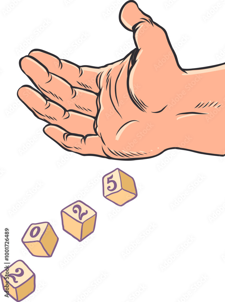 Hand throws dice with the number 2025. The coming New Year and its promotions. Gift ideas for this year's holiday. Hand throws dice with the number 2025. The coming New Year and its promotions. Gift ideas for this year's holiday.
