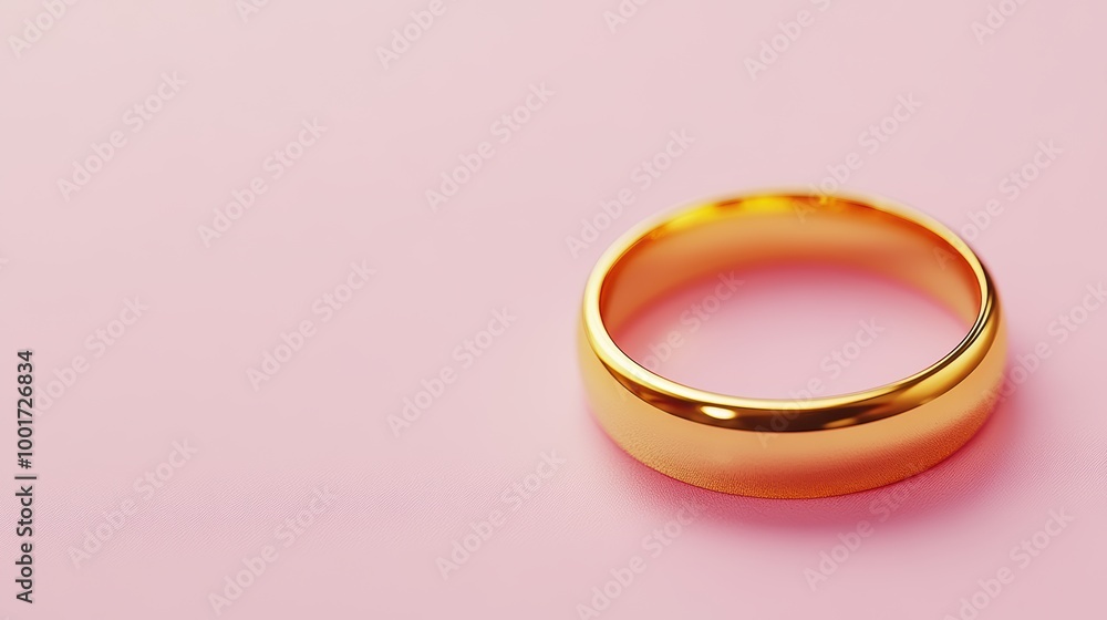 Elegant Golden Wedding Band on Soft Pink Background Elegant Golden Wedding Band on Soft Pink Background