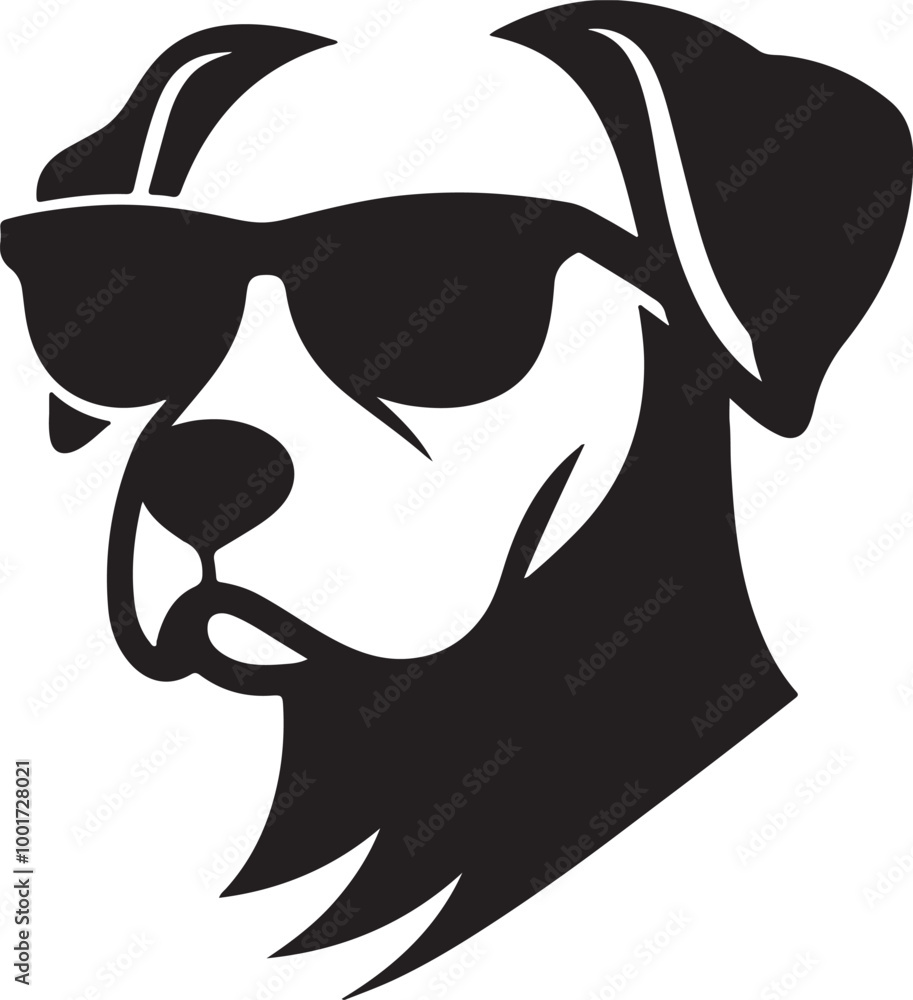 Fototapeta premium Simple dog head in sunglass silhouette vector style icon 