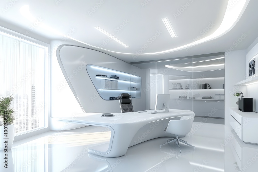 Exclusive Minimalistic CEO Workspace in Blue and White Exclusive Minimalistic CEO Workspace in Blue and White