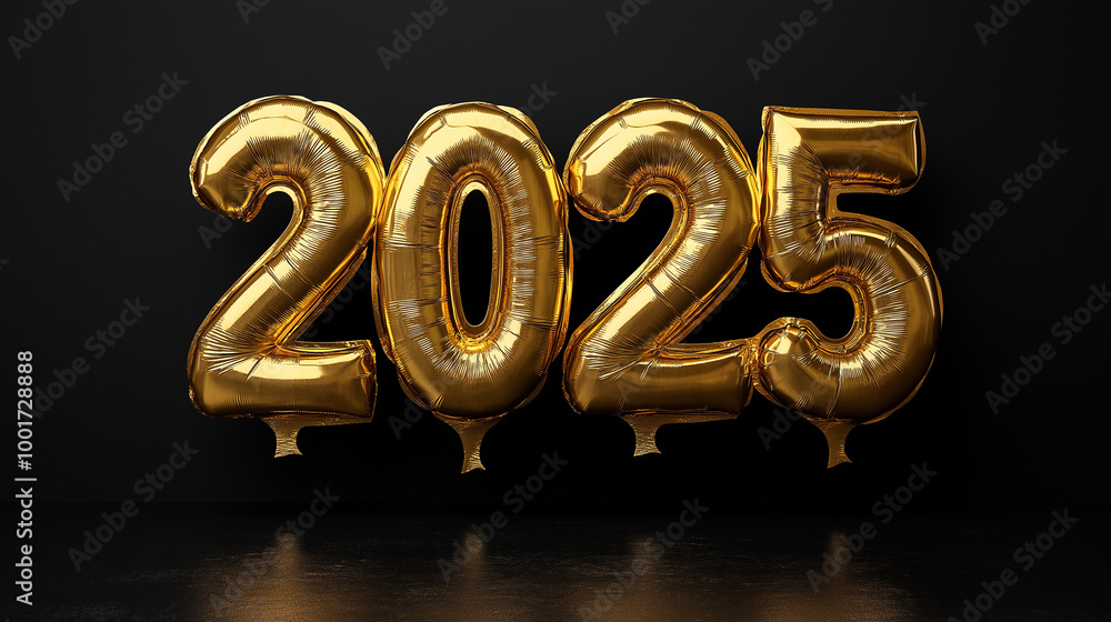 Golden 2025 Balloon Numbers on Dark Background for Elegant and Festive New Year Party Decoration, Symbolizing Celebration, Luxury, and Future Hopes Golden 2025 Balloon Numbers on Dark Background for Elegant and Festive New Year Party Decoration, Symbolizing Celebration, Luxury, and Future Hopes