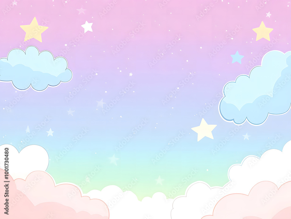 Cute Pastel Sky with Clouds, Stars, and Sparkles - Soft Fantasy Illustration Cute Pastel Sky with Clouds, Stars, and Sparkles - Soft Fantasy Illustration