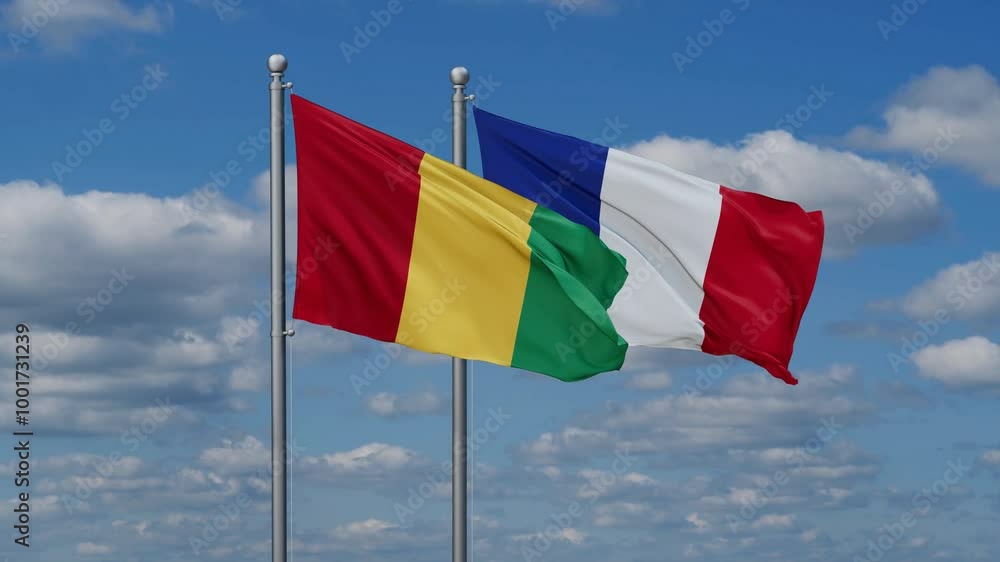 France and Guinea Conakry flags waving together, video concept of the relationship, two country relations concept France and Guinea Conakry flags waving together, video concept of the relationship, two country relations concept