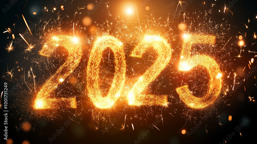 Glittering Sparkling Fireworks Displaying 2025 in Dazzling Lights for New Year Celebration, Symbolizing Fresh Beginnings and Festive Holiday Spirit Glittering Sparkling Fireworks Displaying 2025 in Dazzling Lights for New Year Celebration, Symbolizing Fresh Beginnings and Festive Holiday Spirit