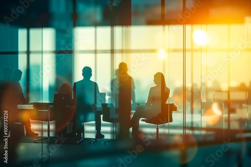 A group of people sitting around a table in an office