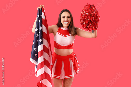 Female cheerleader with USA...