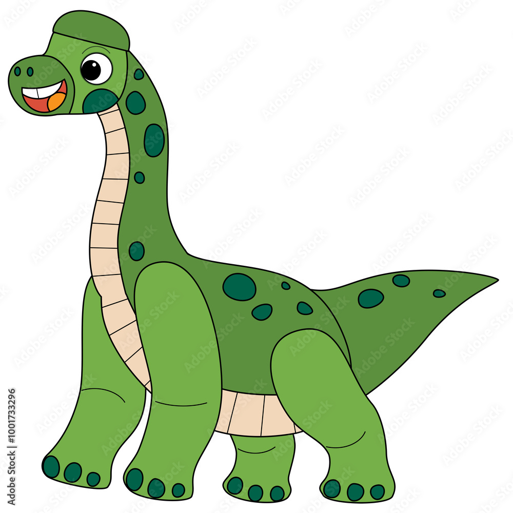 Obraz premium cartoon scene with happy prehistoric animal brachiosaurus brontosaurus diplodocus dino dinosaur smiling and walking isolated on white background illustration for kids