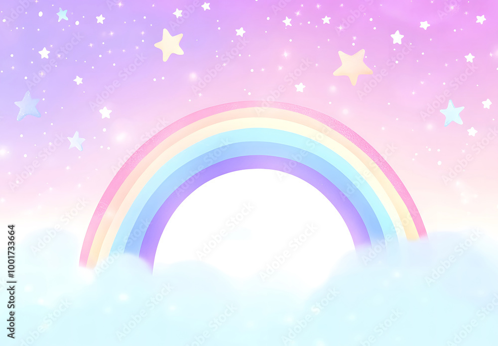 Dreamy Pastel Sky with Rainbow and Sparkling Stars - Fantasy Illustration Dreamy Pastel Sky with Rainbow and Sparkling Stars - Fantasy Illustration