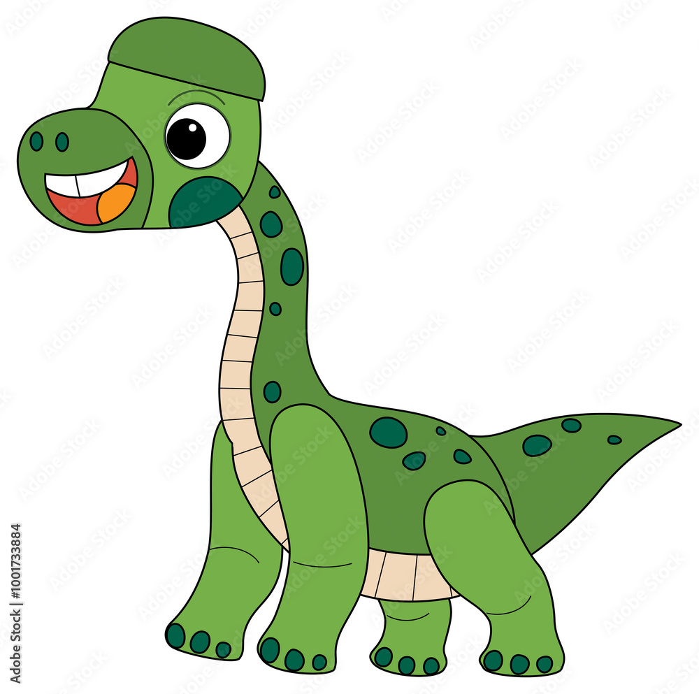 Naklejka premium cartoon scene with happy prehistoric animal brachiosaurus brontosaurus diplodocus dino dinosaur smiling and walking isolated on white background illustration for kids