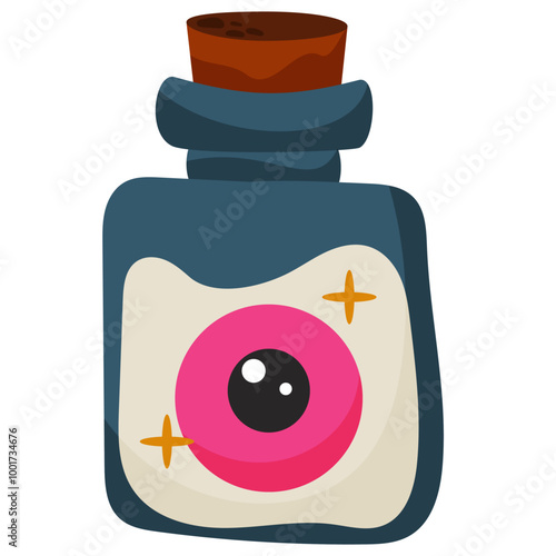 Witches brew in a bottle. Halloween vector illustration. Cute celebration symbol, mysterious design