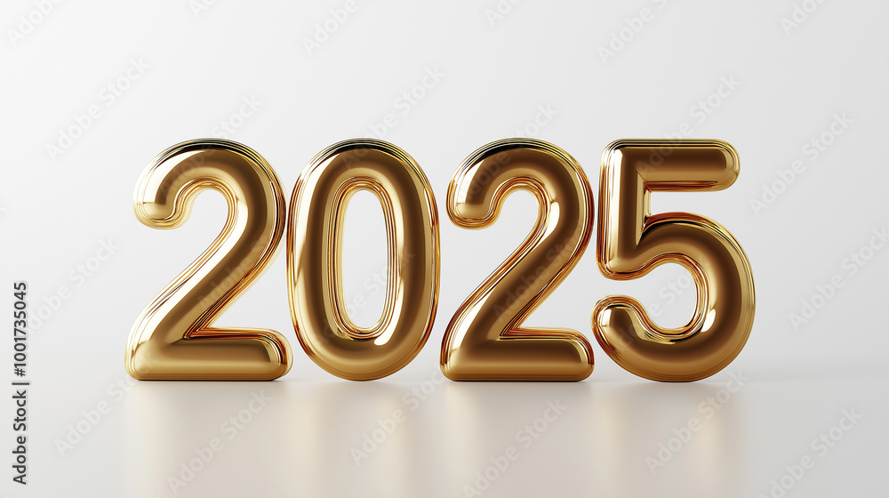 Golden 2025 Numbers on Minimal White Background for New Year Celebration, Symbolizing Fresh Beginnings and Festive Holiday Season in Elegant Style Golden 2025 Numbers on Minimal White Background for New Year Celebration, Symbolizing Fresh Beginnings and Festive Holiday Season in Elegant Style