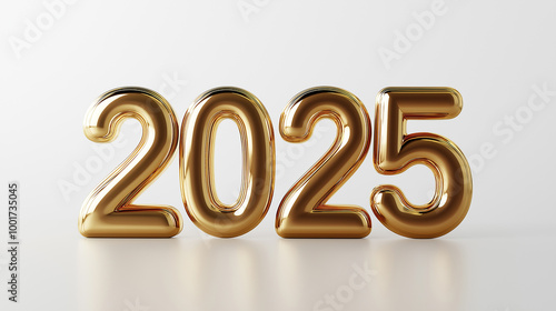 Golden 2025 Numbers on Minimal White Background for New Year Celebration, Symbolizing Fresh Beginnings and Festive Holiday Season in Elegant Style