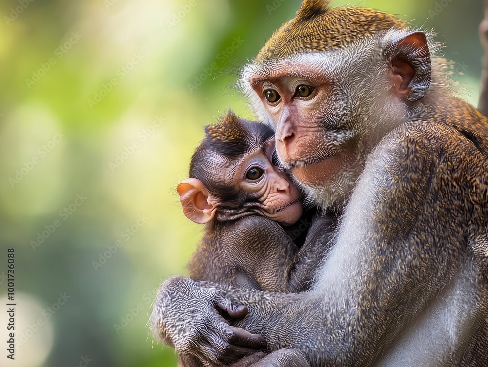 Female monkey holds her baby close in Indonesia --ar 4:3 --v 6.1 Job ID: b3eb3dec-5295-4c01-8730-53982e727bfd Female monkey holds her baby close in Indonesia --ar 4:3 --v 6.1 Job ID: b3eb3dec-5295-4c01-8730-53982e727bfd