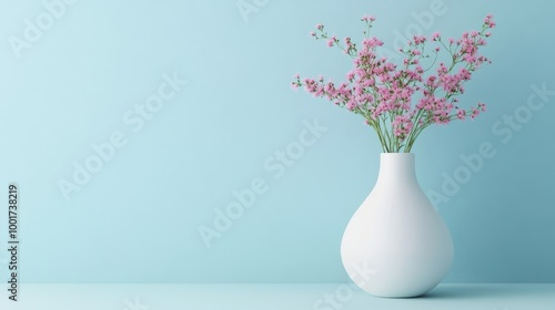 Wallpaper Mural A white vase with pink flowers on a blue background. Torontodigital.ca