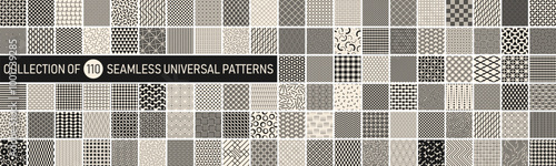 Collection of vector seamless geometric minimalistic patterns in different styles. Monochrome repeatable unusual backgrounds. Endless black and beige prints, modern fabric textures