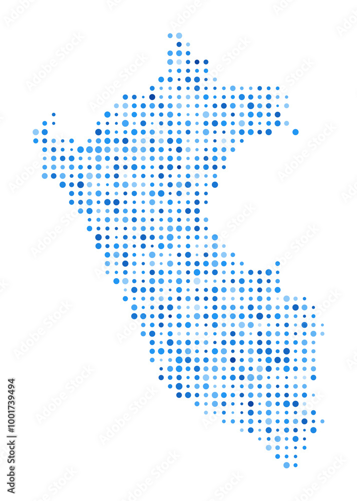 Fototapeta premium Peru Dot Map. Country Digital Style Shape. Peru vector image. Country shape blue circular dots. Trending vector illustration.