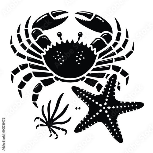 Crab and Starfish Silhouette