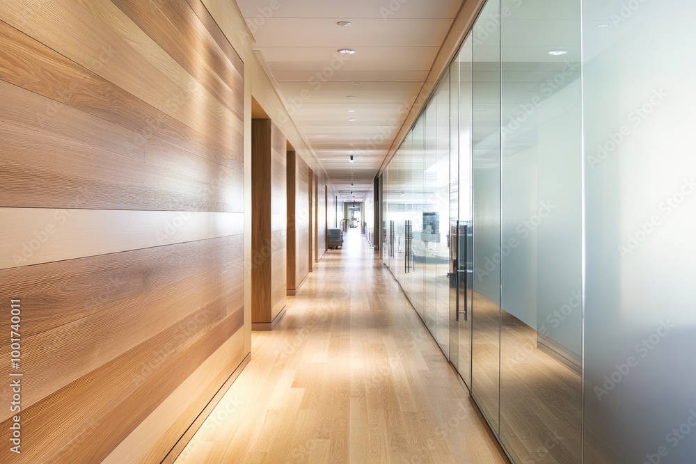 Modern Office Interior with Light Wood Panel Wall and Flooring Modern Office Interior with Light Wood Panel Wall and Flooring