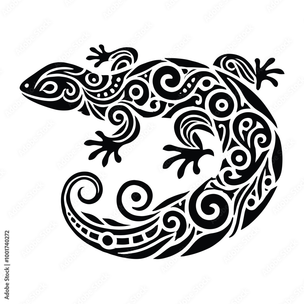 Lizard Silhouette with Tribal Designs Lizard Silhouette with Tribal Designs