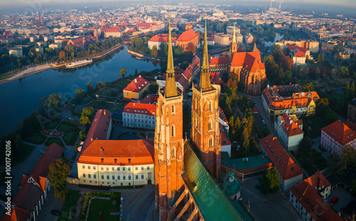 Wroclaw capital of the Lower Silesian Voivodeship, Poland – aerial view of gothic catholic cathedral The St. John the Baptist Archcathedral