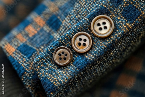 Buttons on the sleeve of a men's jacket. Close-up button with generative ai