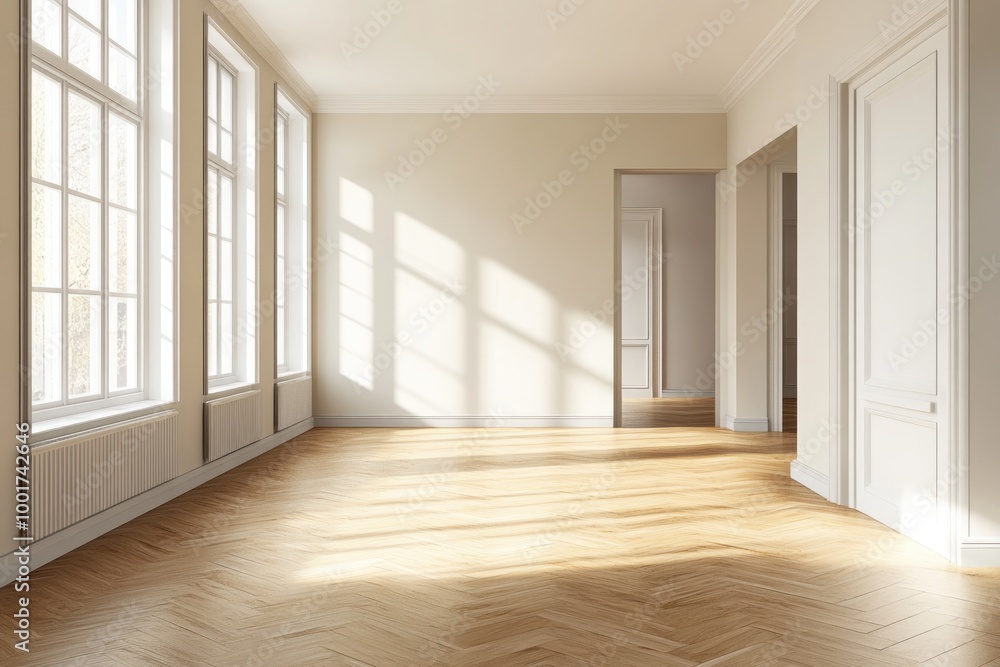 Obraz premium Minimalist Interior Design: Contemporary Living Space with Neutral Tones and Bright Natural Light