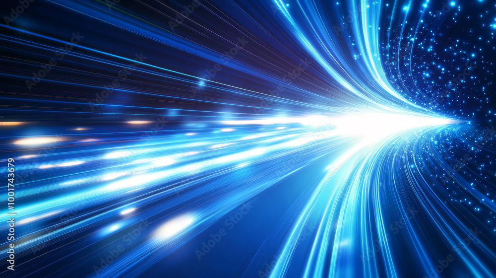 A digital image showcasing vibrant light rays blue light on blue background creating a sense of speed and motion blur. Energy technology concept. A digital image showcasing vibrant light rays blue light on blue background creating a sense of speed and motion blur. Energy technology concept.